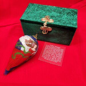 Pier One Li Bien Hand-Painted Angel Glass Christmas Ornament Blue Tear Drop 2010